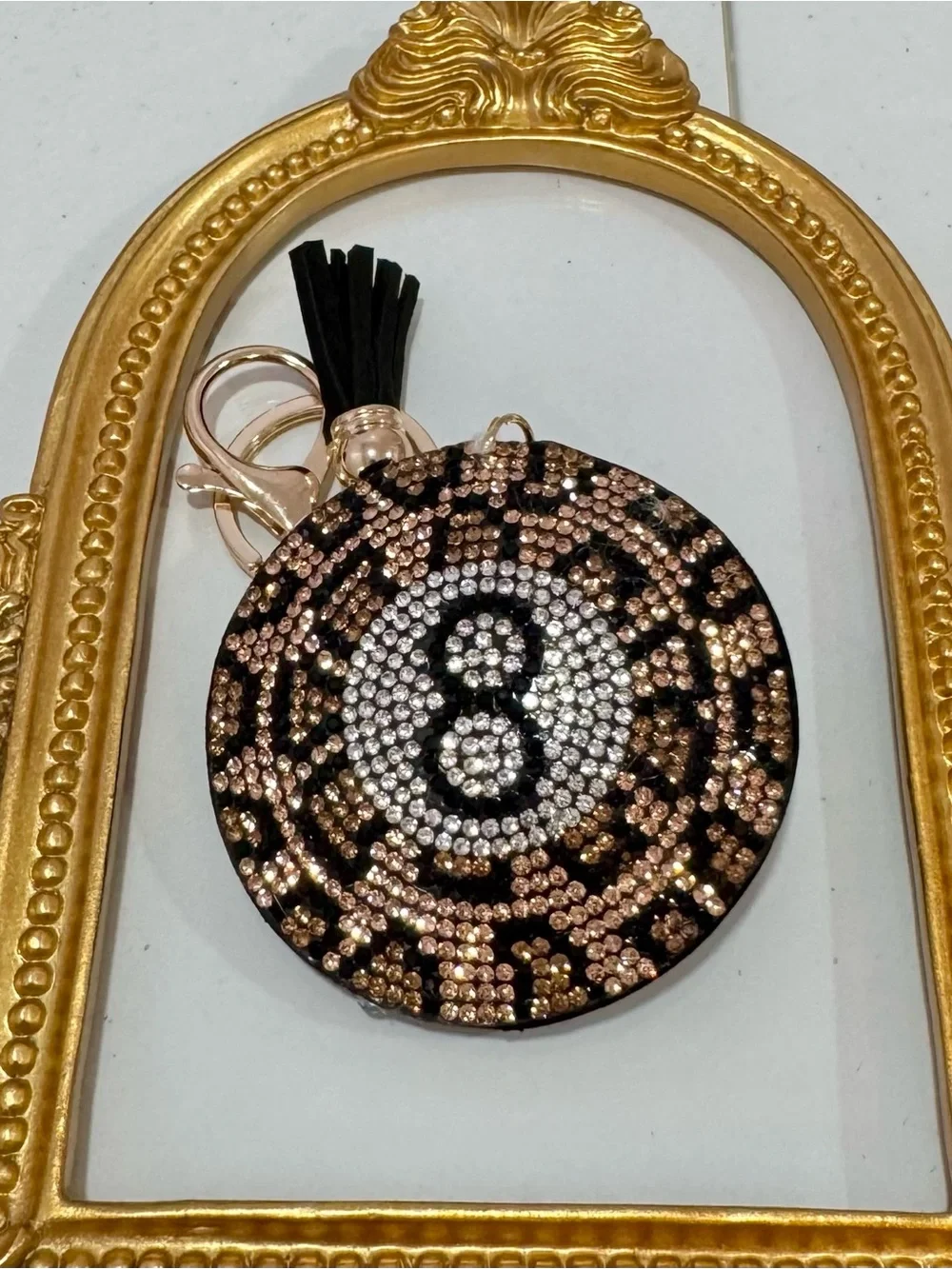 New Beige/Gold 8 Ball Keychain Bag Charm